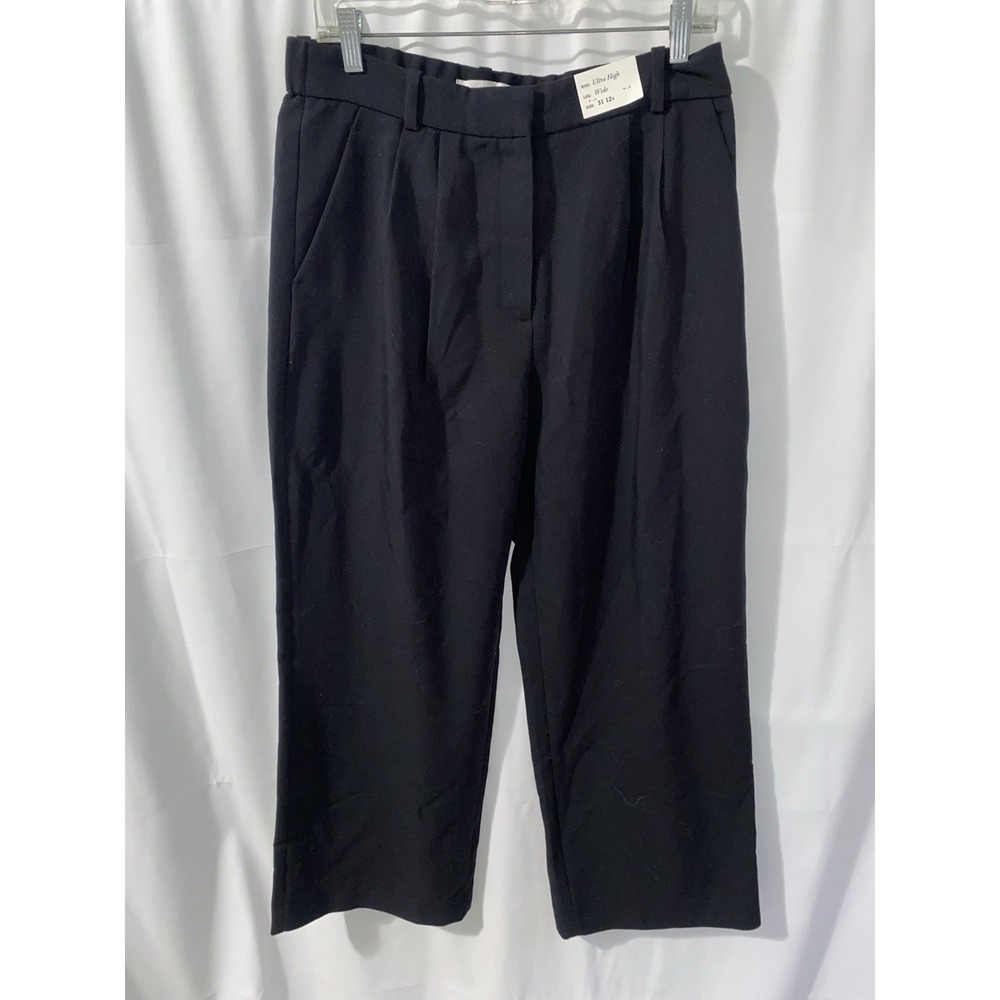 NWT Abercrombie & Fitch Ultra High-Rise Wide Leg Trouser Pant Black 31 12 Short